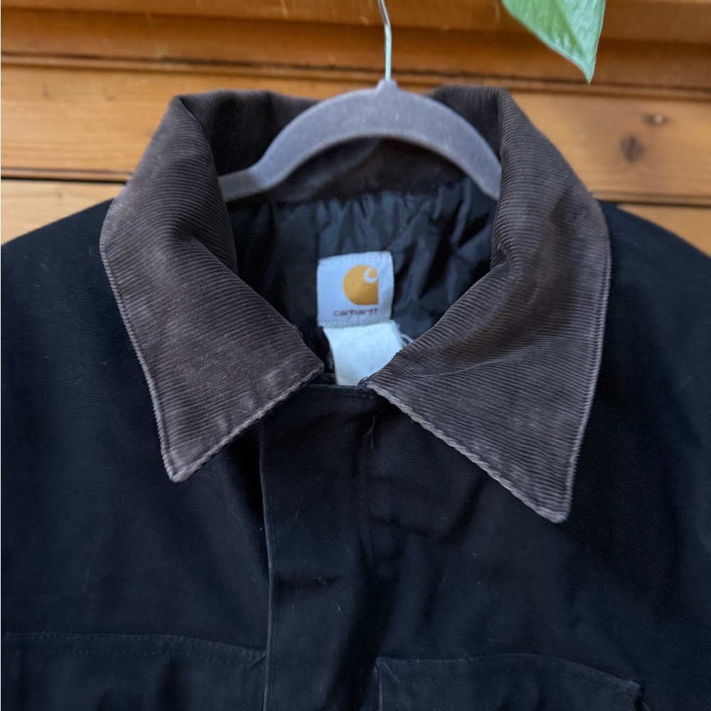 Carhartt black Jacket with brown corduroy Collar xxl long fit possibly vintage - Picture 4 of 6